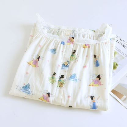 Oriental Cartoon Princess Cotton Lace Nightdress