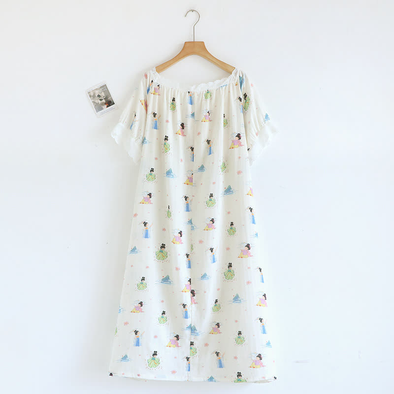 Oriental Cartoon Princess Cotton Lace Nightdress