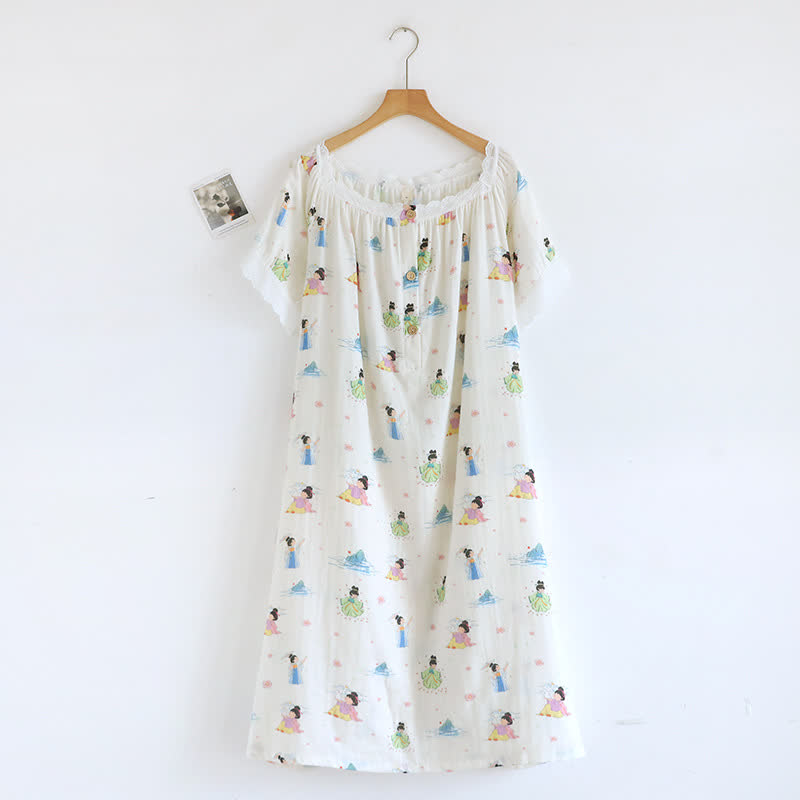 Oriental Cartoon Princess Cotton Lace Nightdress