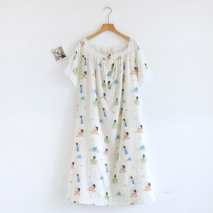 Oriental Cartoon Princess Cotton Lace Nightdress