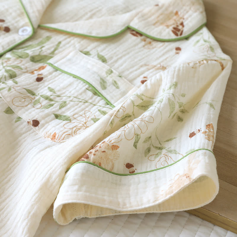 Butterfly Leaf Print Cotton Pajama Set
