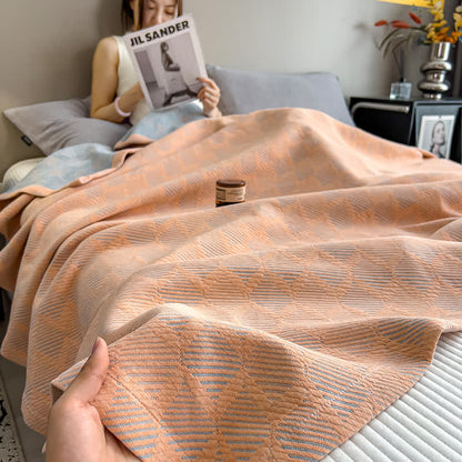 Square Stripe Print Cotton Muslin Quilt