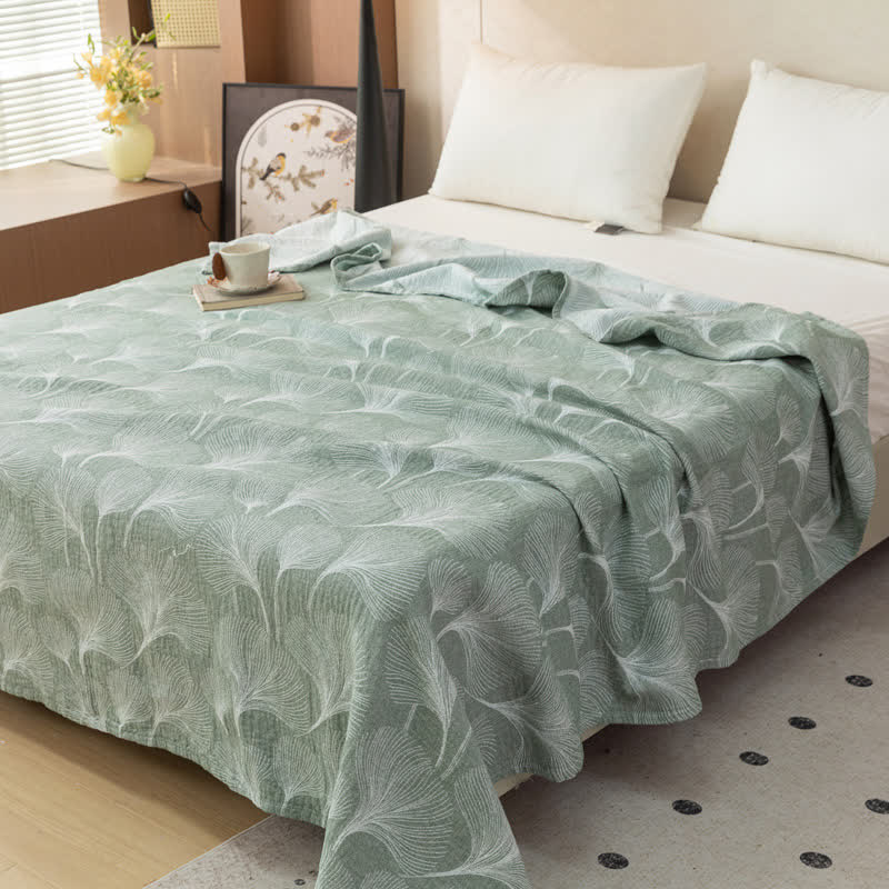 Ownkoti Artistic Green Ginkgo Cotton Gauze Quilt - Queen - image 0