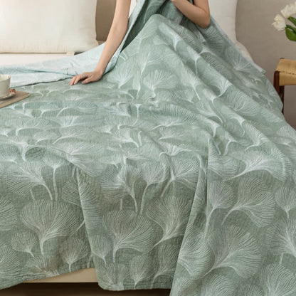 Ownkoti Artistic Green Ginkgo Cotton Gauze Quilt - image 2