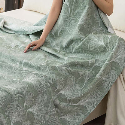 Artistic Green Ginkgo Cotton Gauze Quilt