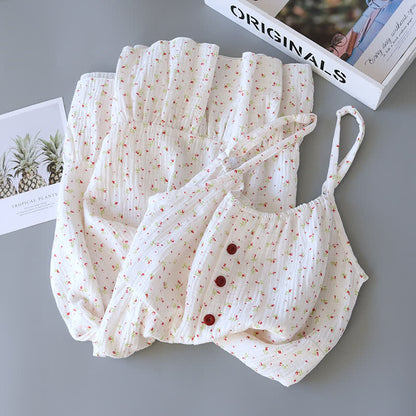 Red Floral Cotton Gauze Cami Nightgown