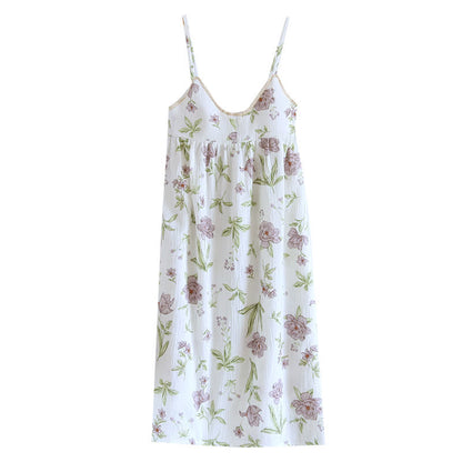 Violet Print Cotton Padded Cami Nightgown