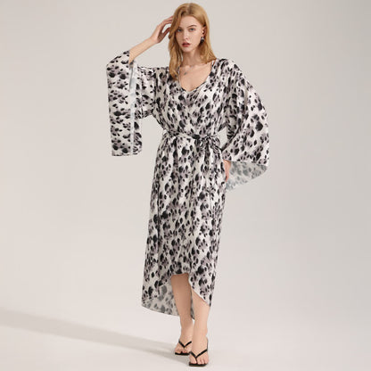 Black Leopard Print Kimono Robe
