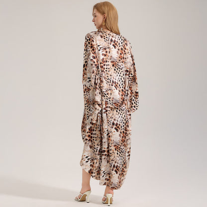 Artistic Brown Leopard Print Kimono Robe