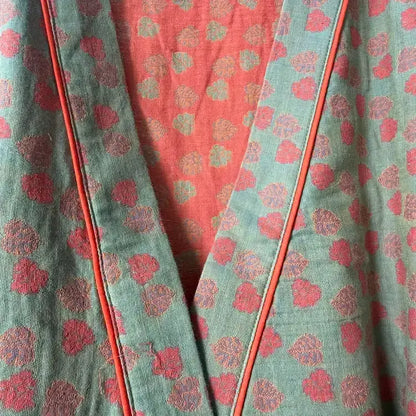 Orange Monstera Print Cotton Kimono Robe