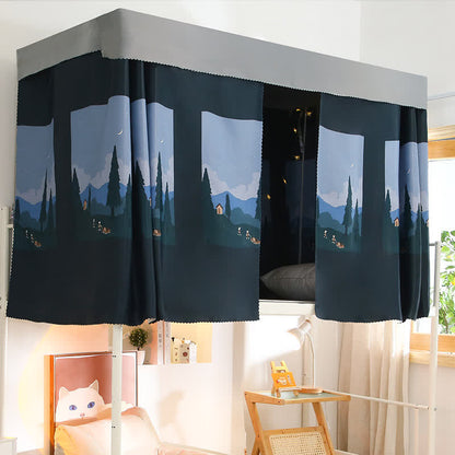 Mountain Print Dorm Bunk Bed Curtain - 2PCS Blackout Curtains with Top - 55"W x 79"L x 2+45" x 79" - image 0
