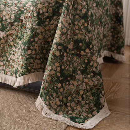Green Floral Farmhouse Tassel Sofa Protector