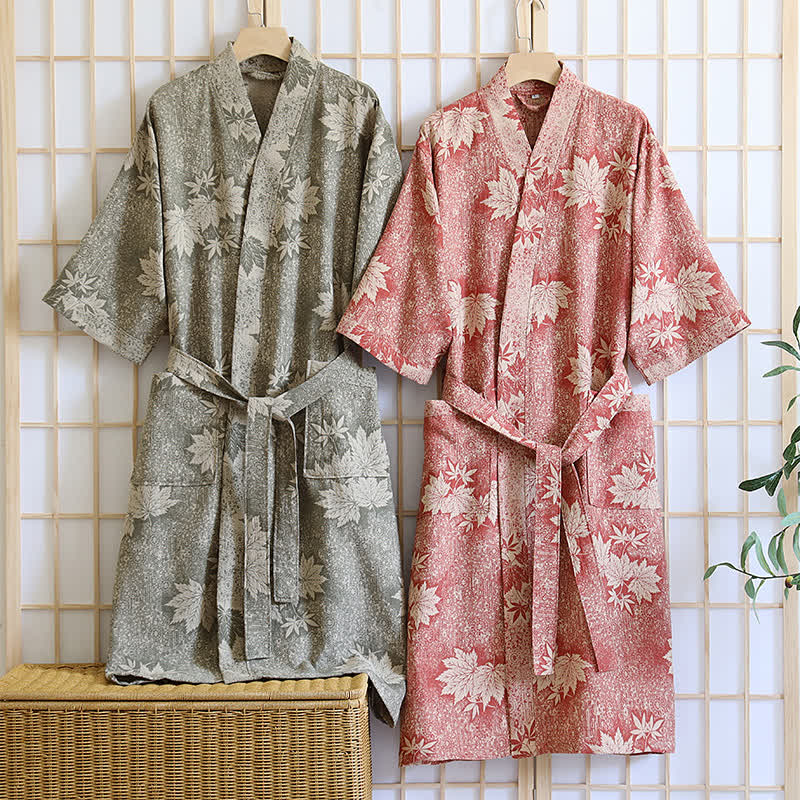 Maple Leaf Cotton Gauze Kimono Robe
