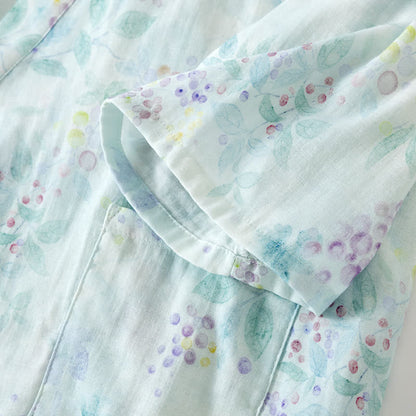 Lilac Print Cotton Gauze Japanese Pajamas