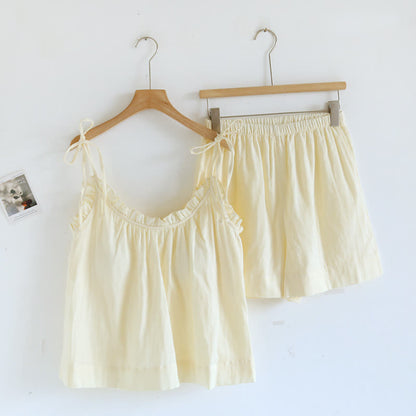 Ruffle Trim Cotton Padded Camisole Pajamas