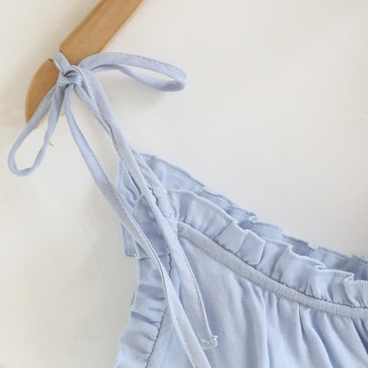 Solid Color Ruffle Cotton Camisole Pajamas - image 8