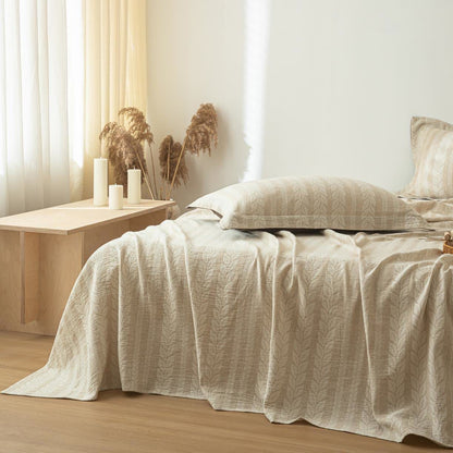 Beige Wheat Textured Cotton Linen Bedspread