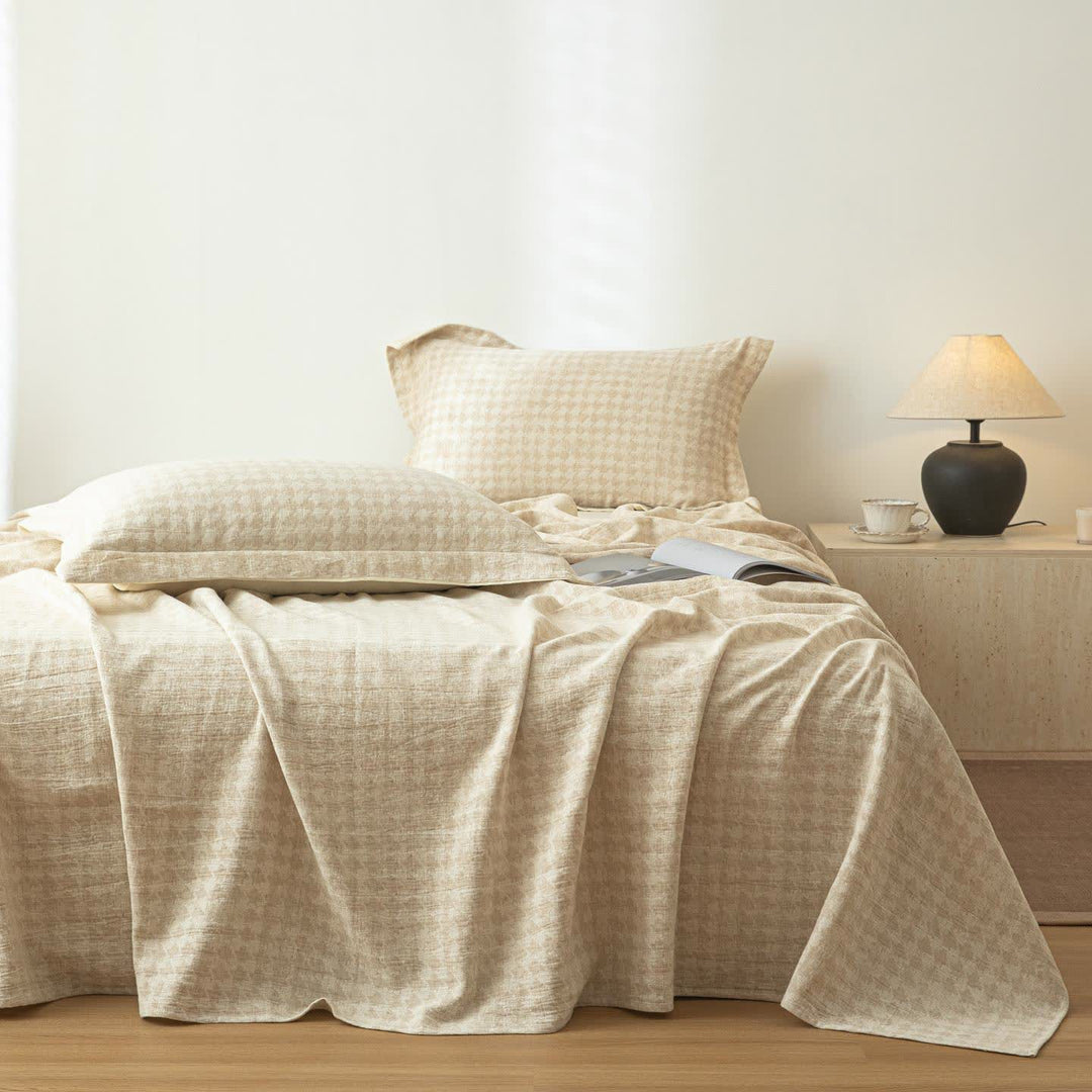 Houndstooth Textured Cotton Linen Bedspread - Bedspread with 2PCS Pillowcases - King - image 0