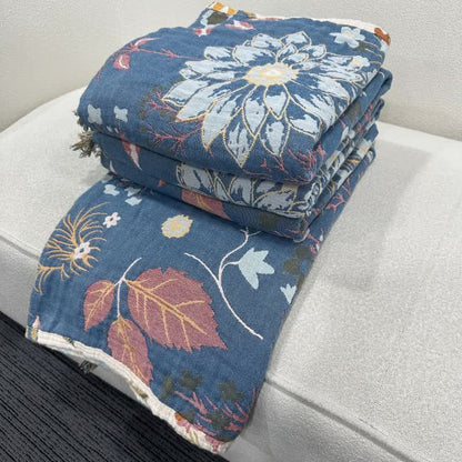 Blooming Sunflower Cotton Gauze Reversible Quilt