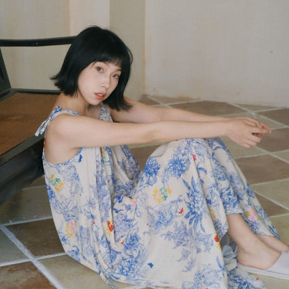 Blue Floral Cotton Camisole Nightdress