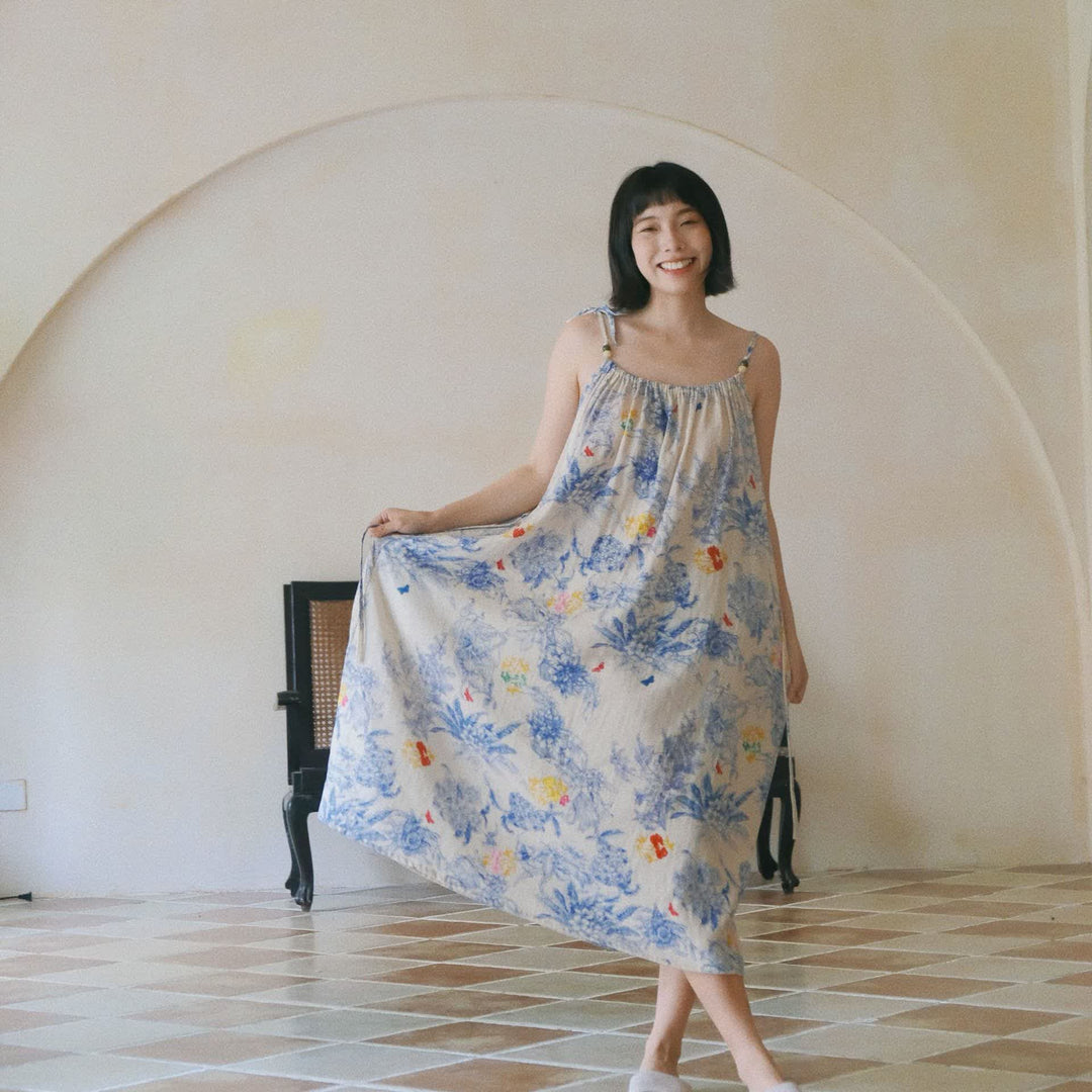 Blue Floral Cotton Camisole Nightdress - One Size - image 0