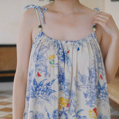 Blue Floral Cotton Camisole Nightdress