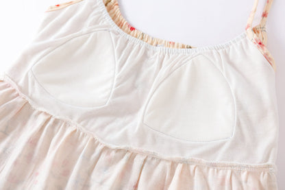 Floral Leaf Cotton Padded Camisole Nightdress