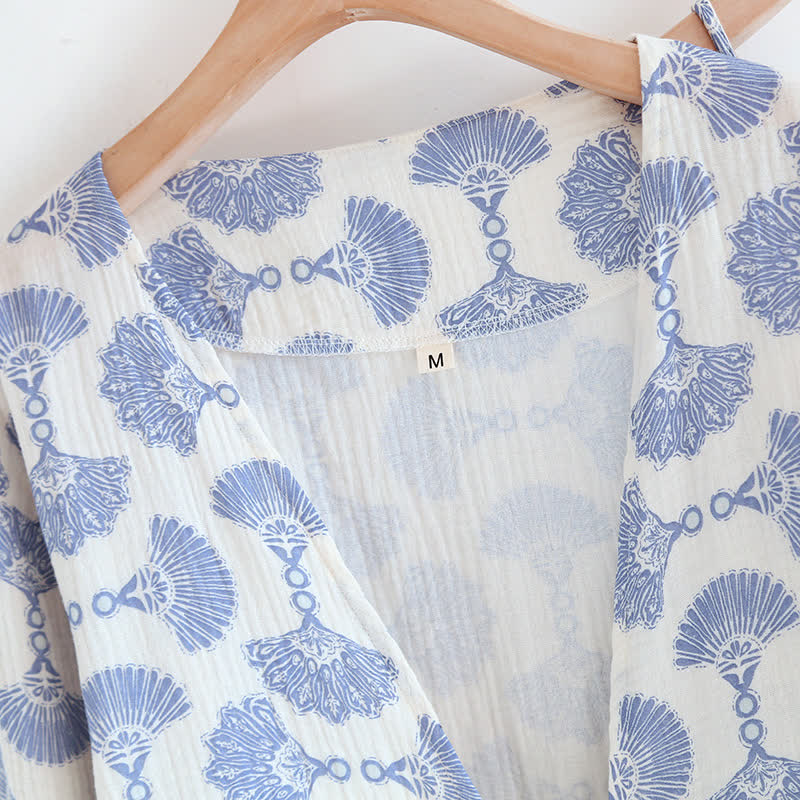 Blue Fan Print Cotton Loungewear Set (3PCS) - image 4