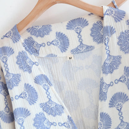 Blue Fan Print Cotton Loungewear Set (3PCS) - image 4