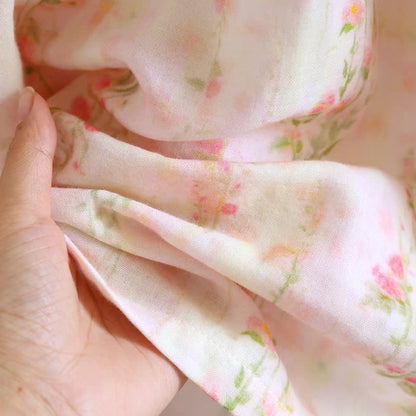 Ruffle Neck Rose Print Cotton Nightgown