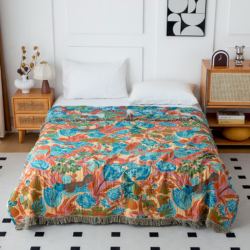 Tulip Gerbera Natural Cotton Tassel Blanket