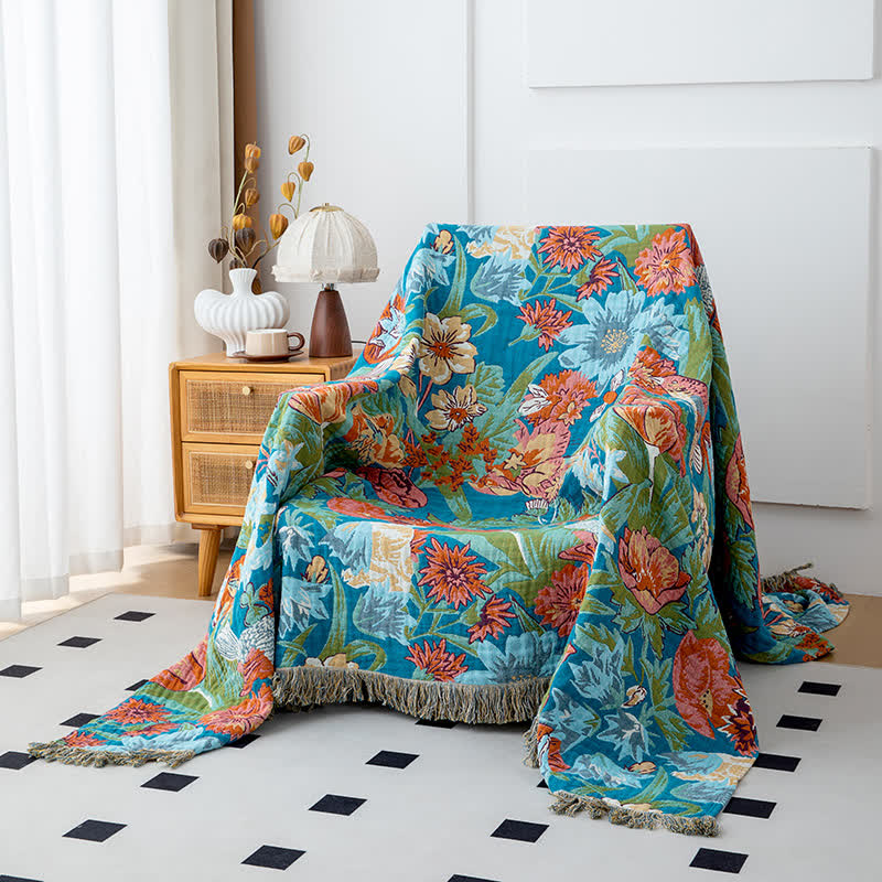 Tulip Gerbera Natural Cotton Tassel Blanket