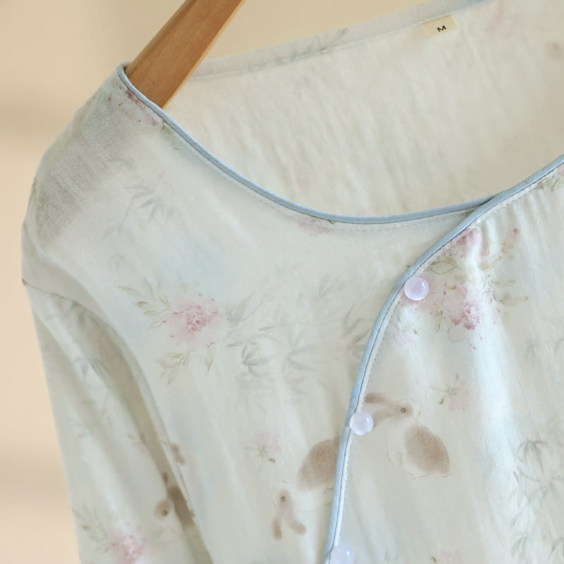 Oriental Rabbit Bamboo Cotton Gauze Nightdress - image 4