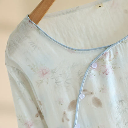 Oriental Rabbit Bamboo Cotton Gauze Nightdress - image 4