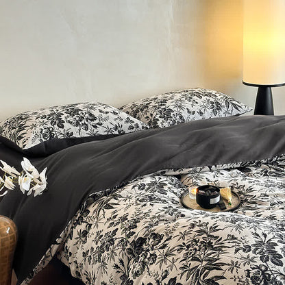 Black Camellia Natural Cotton Bedding Set(4PCS)