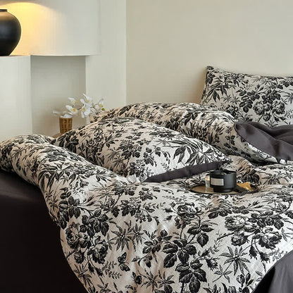 Black Camellia Natural Cotton Bedding Set(4PCS)