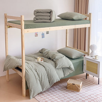Cotton Plaid Duvet Cover Dorm Bedding Set - Green - Cal King - image 5