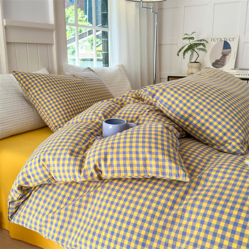 Cotton Plaid Duvet Cover Dorm Bedding Set - image 16