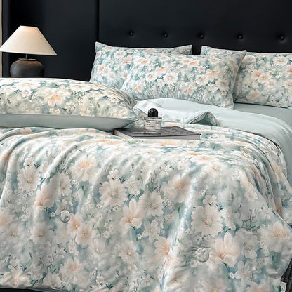 Silky Watercolor Flower Print Natural Quilt - image 7