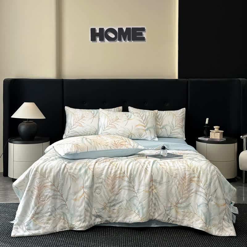 Tranquil Leaf Print Silky Natural Quilt - Bedding Sets - King - image 1
