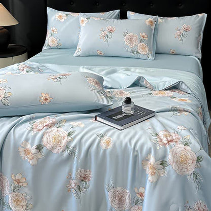 Blue Camellia Print Silky Natural Quilt - image 3