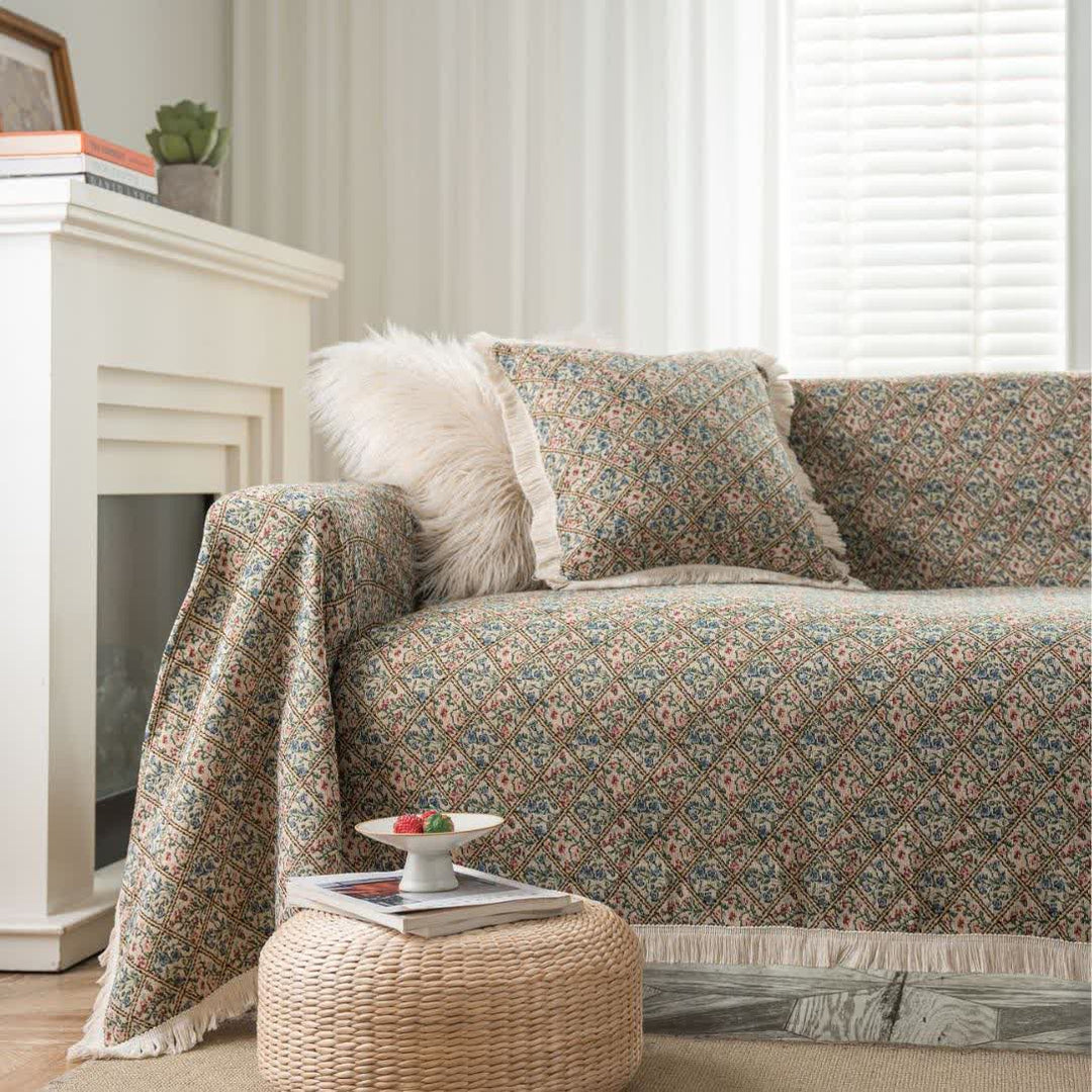 Jacquard Plaid Floral Sofa Protector - 71" x 134" - image 1