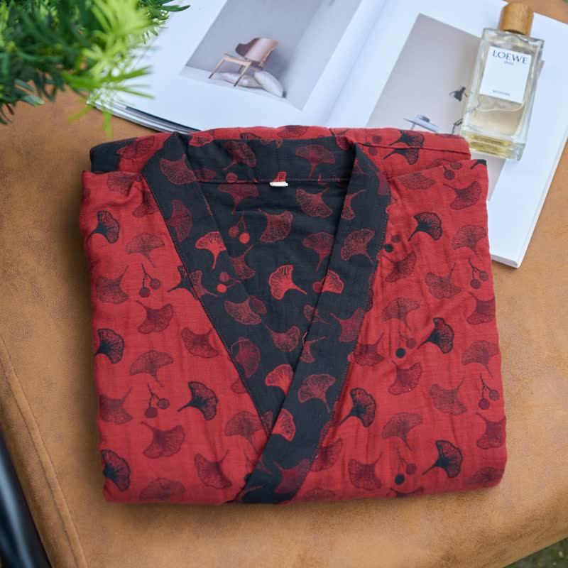 Two-Tone Ginkgo Cotton Gauze Kimono Robe - image 25