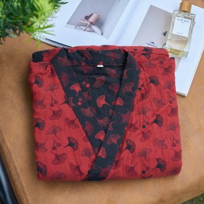 Two-Tone Ginkgo Cotton Gauze Kimono Robe - image 25