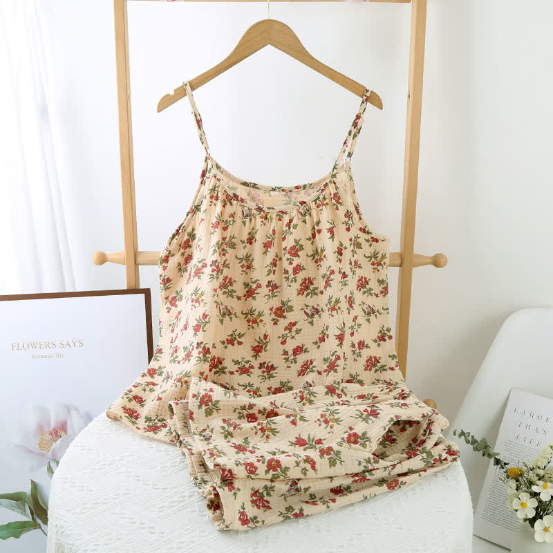 Red Floral Cotton Gauze Cami Pajamas - XL - image 0