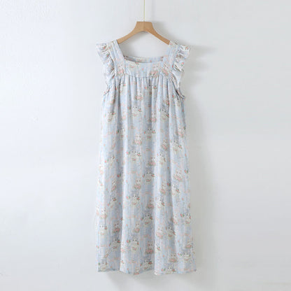 Cat Print Padded Ruffle Sleeveless Nightwear - Nightdress - XL - image 3