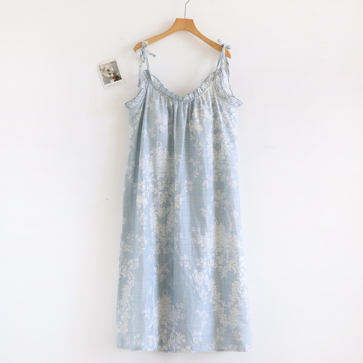 Rose Bow Cotton Padded Cami Nightdress - Blue - XL - image 1