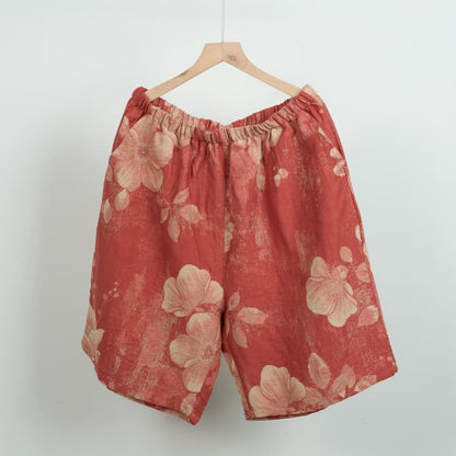 Hibiscus Jacquard Cotton Pajama Shorts - Orange - XL - image 0