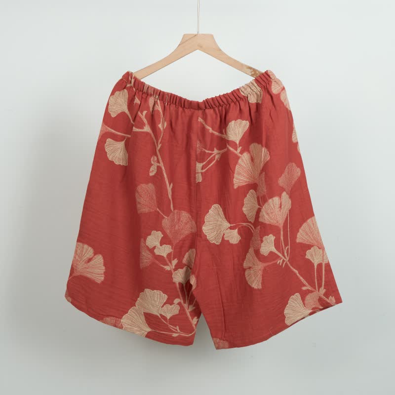 Ginkgo Leaf Jacquard Cotton Pajama Shorts - image 1