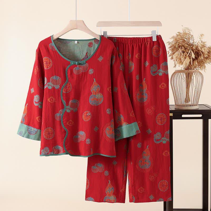 Oriental Style Gourd Persimmon Cotton Sleepwear - XL - image 0